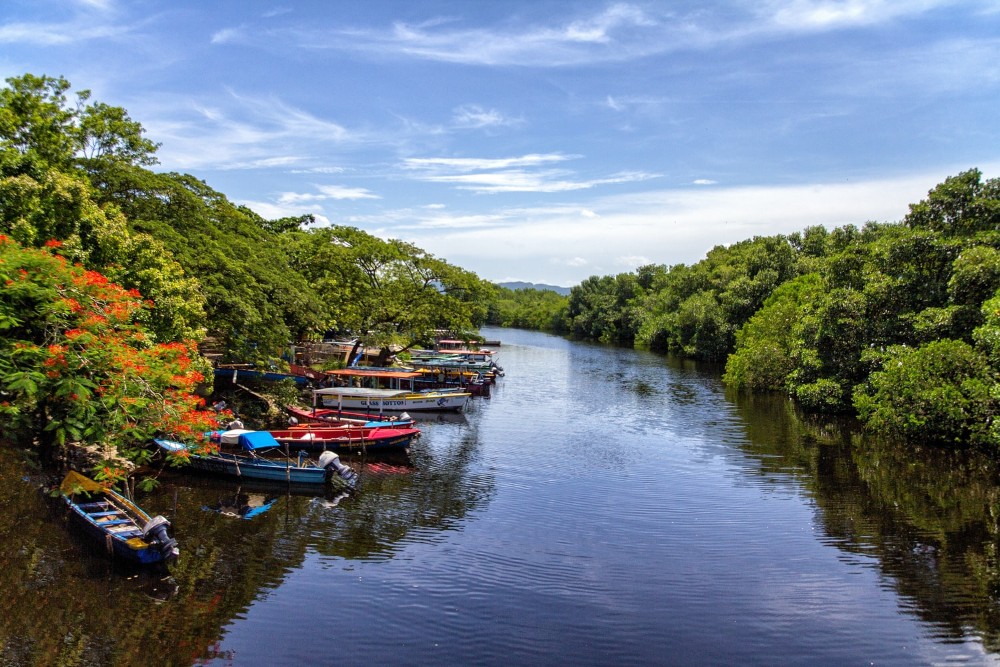 río de Jamaica, botes al lado izquierdo de la foto