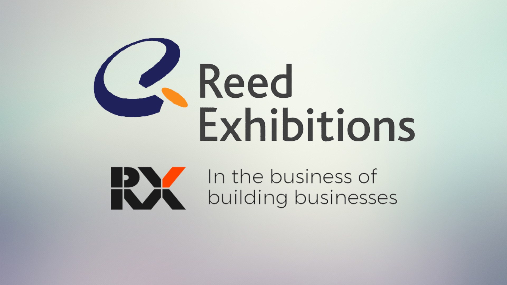 logos de RX y Reed Exhibitions sobre un fondo gris degradado